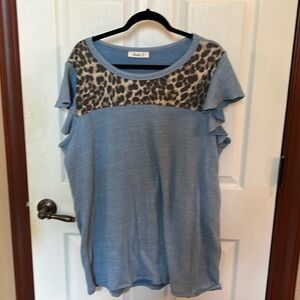 Ruffle sleeve ribbed top